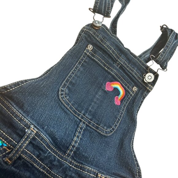 Vtg Jordache Kids Denim Bib Shortalls M(7/8) | Rainbow Sequin Pockets Embroidery - Picture 5 of 8